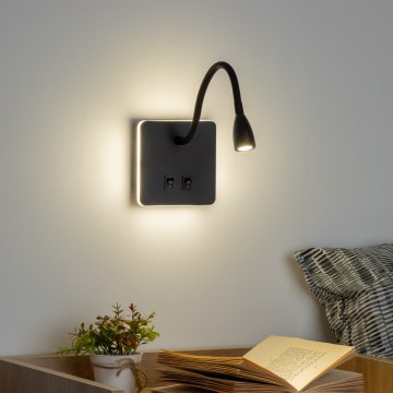 Brilagi - LED Εύκαμπτο φωτιστικό τοίχου MAYA Double LED/4W/230V + LED/3W μαύρο