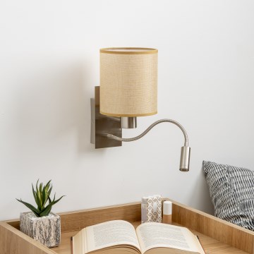 Brilagi - LED Εύκαμπτο φωτιστικό τοίχου NUBILA 1xE27/25W/230V + LED/3W ματ χρώμιο/ανοιχτό καφέ
