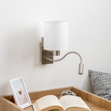Brilagi - LED Εύκαμπτο φωτιστικό τοίχου NUBILA 1xE27/25W/230V + LED/3W ματ χρώμιο/λευκό