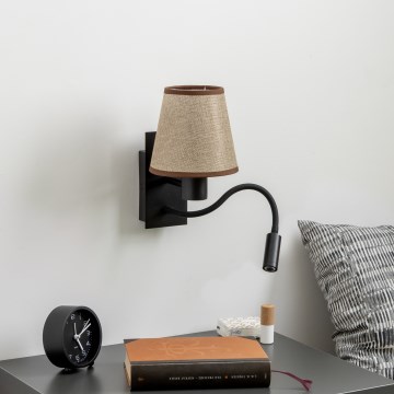Brilagi - LED Εύκαμπτο φωτιστικό τοίχου NUBILA 1xE27/25W/230V + LED/3W μαύρο/καφέ