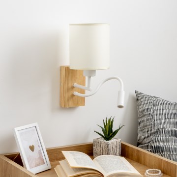 Brilagi - LED Εύκαμπτο φωτιστικό τοίχου NUBILA WOOD 1xE27/25W/230V + LED/3W δρυς/λευκό/κρεμ