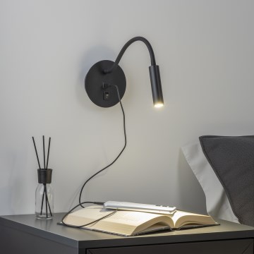 Brilagi - LED Εύκαμπτο φωτιστικό τοίχου με θύρα USB MAYA LED/3W/230V 4000K μαύρο
