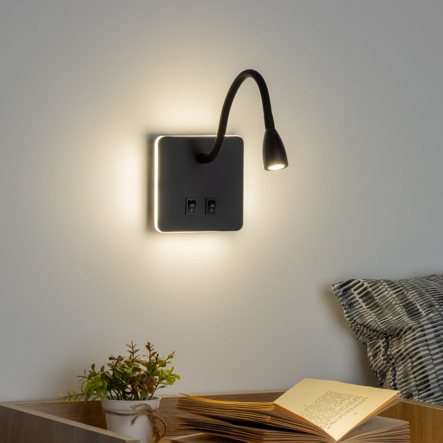 Brilagi - LED Εύκαμπτο φωτιστικό τοίχου MAYA Double LED/4W/230V + LED/3W μαύρο