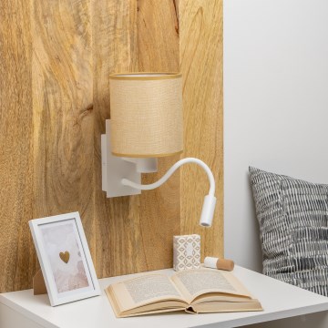 Brilagi - LED Εύκαμπτο φωτιστικό τοίχου NUBILA 1xE27/25W/230V + LED/3W λευκό/ανοιχτό καφέ