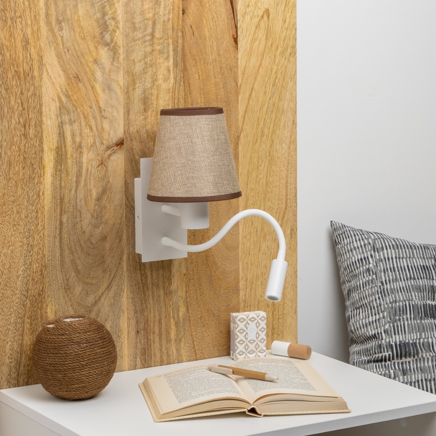 Brilagi - LED Εύκαμπτο φωτιστικό τοίχου NUBILA 1xE27/25W/230V + LED/3W λευκό/καφέ