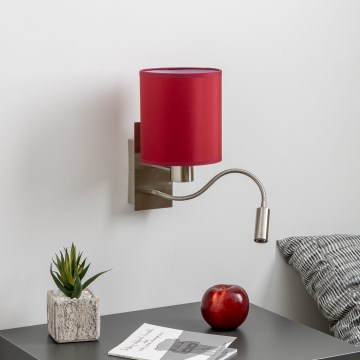 Brilagi - LED Εύκαμπτο φωτιστικό τοίχου NUBILA 1xE27/25W/230V + LED/3W ματ χρώμιο/Pompeian κόκκινο