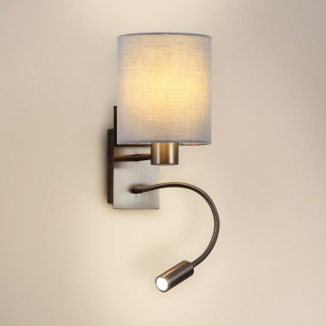 Brilagi - LED Εύκαμπτο φωτιστικό τοίχου NUBILA 1xE27/25W/230V + LED/3W ματ χρώμιο/γκρι
