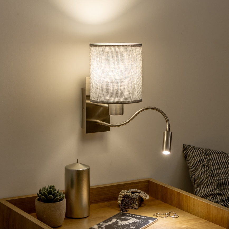 Brilagi - LED Εύκαμπτο φωτιστικό τοίχου NUBILA 1xE27/25W/230V + LED/3W ματ χρώμιο/γκρι