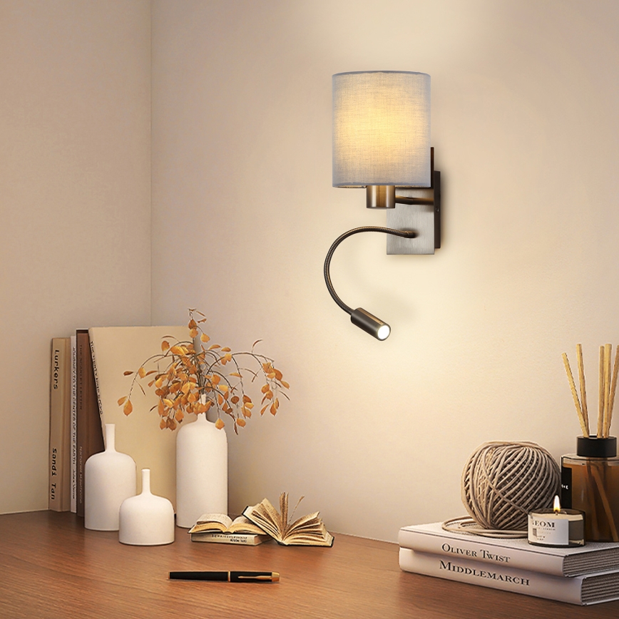 Brilagi - LED Εύκαμπτο φωτιστικό τοίχου NUBILA 1xE27/25W/230V + LED/3W ματ χρώμιο/γκρι