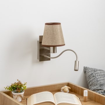 Brilagi - LED Εύκαμπτο φωτιστικό τοίχου NUBILA 1xE27/25W/230V + LED/3W ματ χρώμιο/καφέ