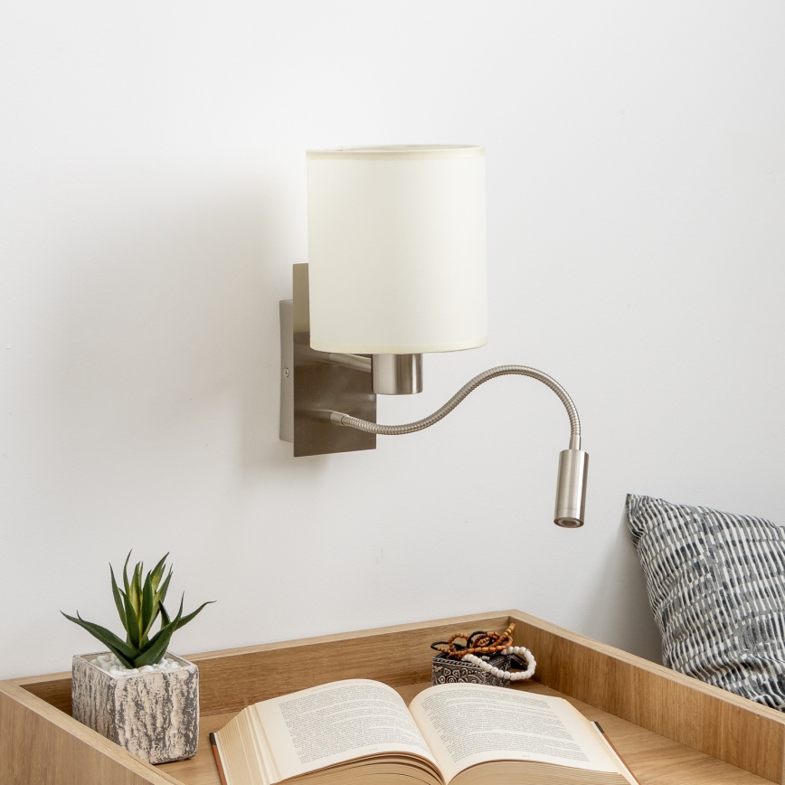 Brilagi - LED Εύκαμπτο φωτιστικό τοίχου NUBILA 1xE27/25W/230V + LED/3W ματ χρώμιο/κρεμ