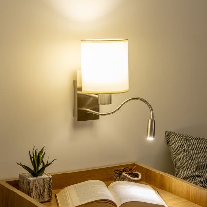 Brilagi - LED Εύκαμπτο φωτιστικό τοίχου NUBILA 1xE27/25W/230V + LED/3W ματ χρώμιο/κρεμ