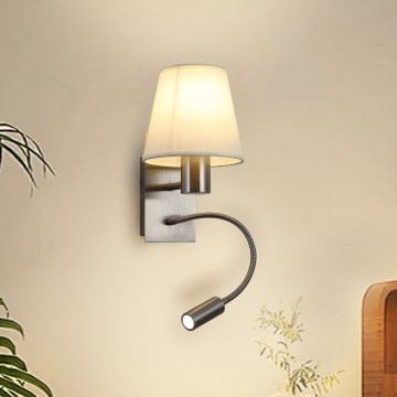 Brilagi - LED Εύκαμπτο φωτιστικό τοίχου NUBILA 1xE27/25W/230V + LED/3W ματ χρώμιο/κρεμ