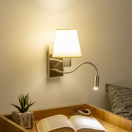 Brilagi - LED Εύκαμπτο φωτιστικό τοίχου NUBILA 1xE27/25W/230V + LED/3W ματ χρώμιο/κρεμ