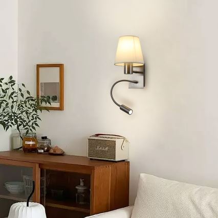Brilagi - LED Εύκαμπτο φωτιστικό τοίχου NUBILA 1xE27/25W/230V + LED/3W ματ χρώμιο/κρεμ