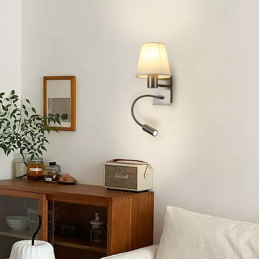 Brilagi - LED Εύκαμπτο φωτιστικό τοίχου NUBILA 1xE27/25W/230V + LED/3W ματ χρώμιο/κρεμ