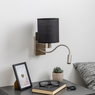 Brilagi - LED Εύκαμπτο φωτιστικό τοίχου NUBILA 1xE27/25W/230V + LED/3W ματ χρώμιο/μαύρο