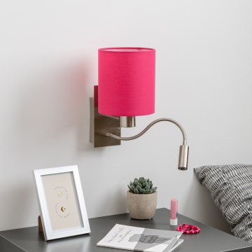 Brilagi - LED Εύκαμπτο φωτιστικό τοίχου NUBILA 1xE27/25W/230V + LED/3W ματ χρώμιο/ροζ