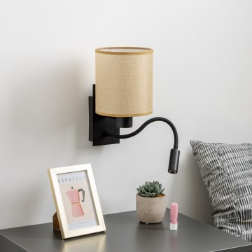 Brilagi - LED Εύκαμπτο φωτιστικό τοίχου NUBILA 1xE27/25W/230V + LED/3W μαύρο/ανοιχτό καφέ