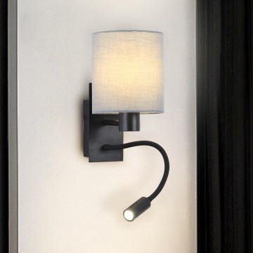 Brilagi - LED Εύκαμπτο φωτιστικό τοίχου NUBILA 1xE27/25W/230V + LED/3W μαύρο/γκρι