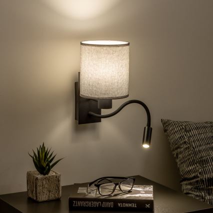 Brilagi - LED Εύκαμπτο φωτιστικό τοίχου NUBILA 1xE27/25W/230V + LED/3W μαύρο/γκρι