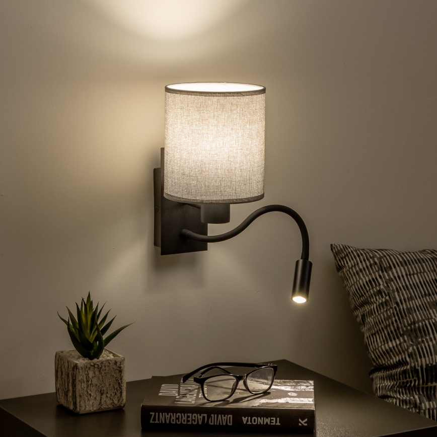 Brilagi - LED Εύκαμπτο φωτιστικό τοίχου NUBILA 1xE27/25W/230V + LED/3W μαύρο/γκρι