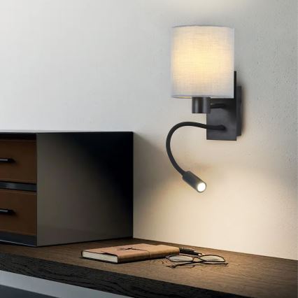 Brilagi - LED Εύκαμπτο φωτιστικό τοίχου NUBILA 1xE27/25W/230V + LED/3W μαύρο/γκρι