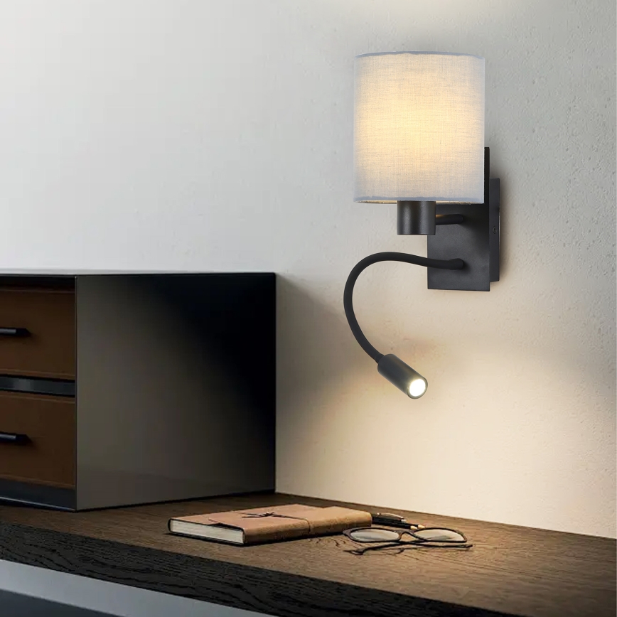 Brilagi - LED Εύκαμπτο φωτιστικό τοίχου NUBILA 1xE27/25W/230V + LED/3W μαύρο/γκρι
