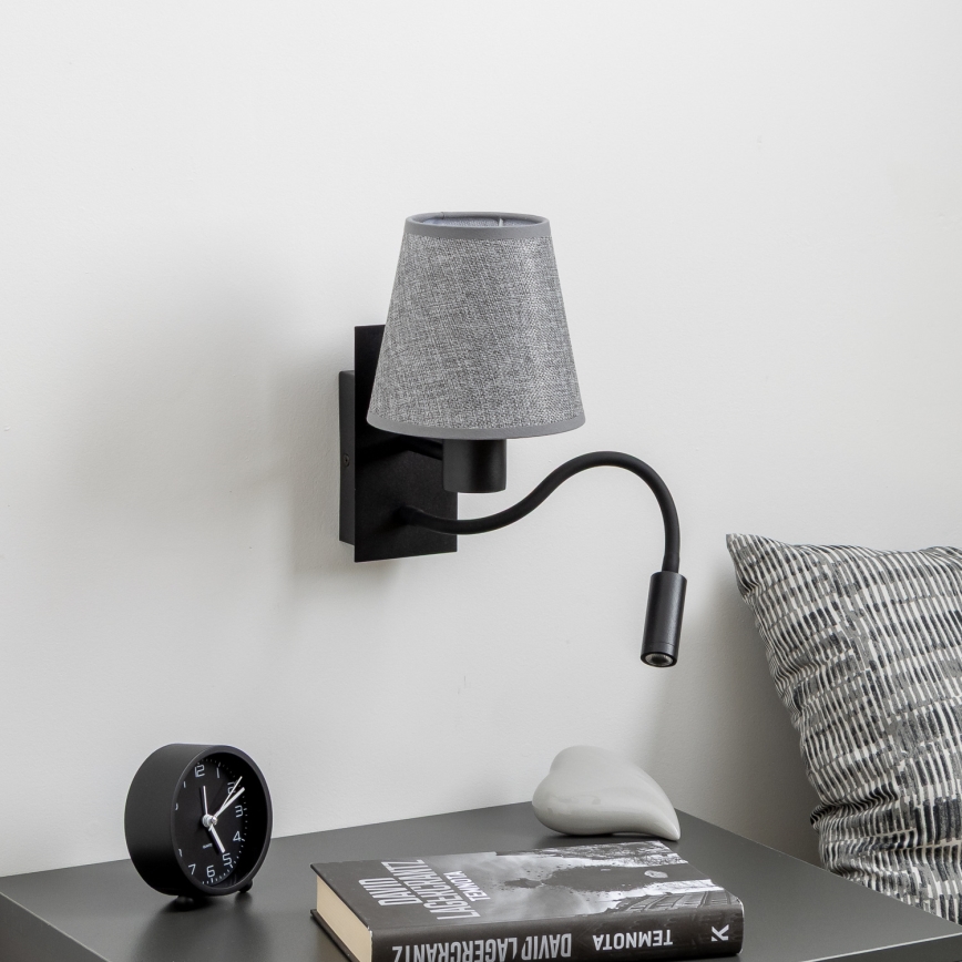 Brilagi - LED Εύκαμπτο φωτιστικό τοίχου NUBILA 1xE27/25W/230V + LED/3W μαύρο/γκρι