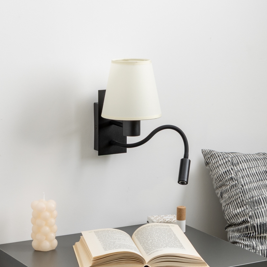 Brilagi - LED Εύκαμπτο φωτιστικό τοίχου NUBILA 1xE27/25W/230V + LED/3W μαύρο/κρεμ