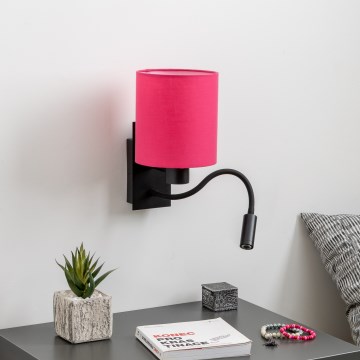 Brilagi - LED Εύκαμπτο φωτιστικό τοίχου NUBILA 1xE27/25W/230V + LED/3W μαύρο/ροζ