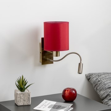 Brilagi - LED Εύκαμπτο φωτιστικό τοίχου NUBILA 1xE27/25W/230V+LED/3W ορείχαλκος/Pompeian κόκκινο