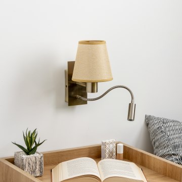 Brilagi - LED Εύκαμπτο φωτιστικό τοίχου NUBILA 1xE27/25W/230V + LED/3W ορείχαλκος/ανοιχτό καφέ