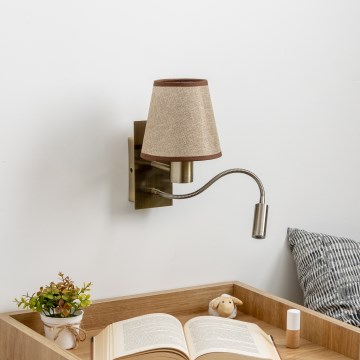 Brilagi - LED Εύκαμπτο φωτιστικό τοίχου NUBILA 1xE27/25W/230V + LED/3W ορείχαλκος/καφέ