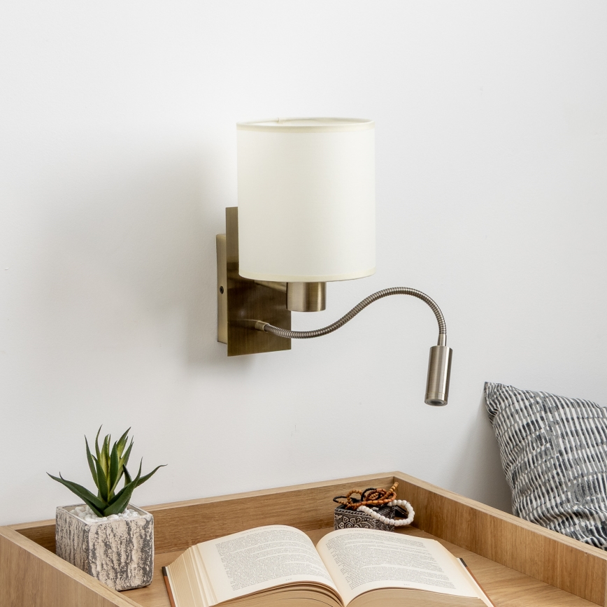Brilagi - LED Εύκαμπτο φωτιστικό τοίχου NUBILA 1xE27/25W/230V + LED/3W ορείχαλκος/κρεμ