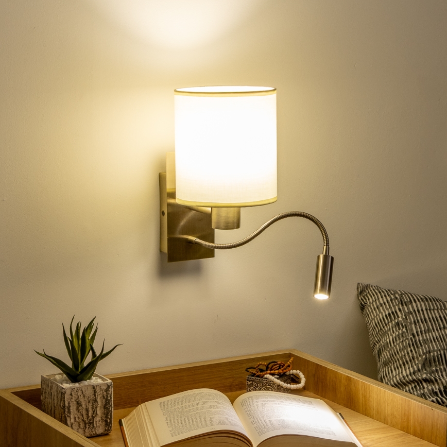 Brilagi - LED Εύκαμπτο φωτιστικό τοίχου NUBILA 1xE27/25W/230V + LED/3W ορείχαλκος/κρεμ