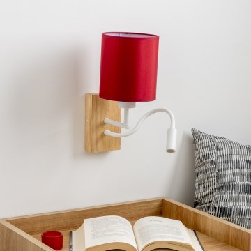 Brilagi - LED Εύκαμπτο φωτιστικό τοίχου NUBILA WOOD 1xE27/25W/230V + LED/3W δρυς/Pompeian κόκκινο