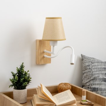 Brilagi - LED Εύκαμπτο φωτιστικό τοίχου NUBILA WOOD 1xE27/25W/230V + LED/3W δρυς/ανοιχτό καφέ
