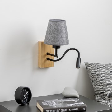 Brilagi - LED Εύκαμπτο φωτιστικό τοίχου NUBILA WOOD 1xE27/25W/230V + LED/3W δρυς/γκρι