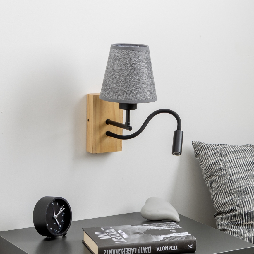 Brilagi - LED Εύκαμπτο φωτιστικό τοίχου NUBILA WOOD 1xE27/25W/230V + LED/3W δρυς/γκρι