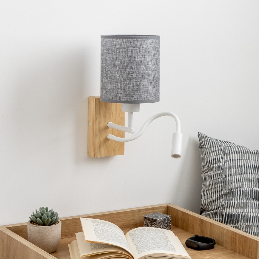 Brilagi - LED Εύκαμπτο φωτιστικό τοίχου NUBILA WOOD 1xE27/25W/230V + LED/3W δρυς/γκρι