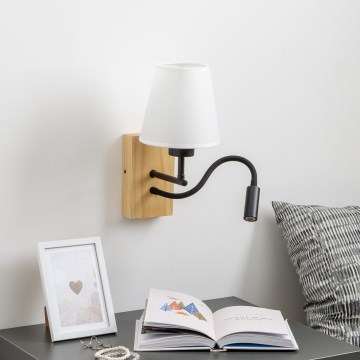 Brilagi - LED Εύκαμπτο φωτιστικό τοίχου NUBILA WOOD 1xE27/25W/230V + LED/3W δρυς/λευκό