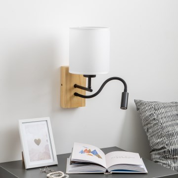 Brilagi - LED Εύκαμπτο φωτιστικό τοίχου NUBILA WOOD 1xE27/25W/230V + LED/3W δρυς/λευκό