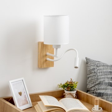 Brilagi - LED Εύκαμπτο φωτιστικό τοίχου NUBILA WOOD 1xE27/25W/230V + LED/3W δρυς/λευκό