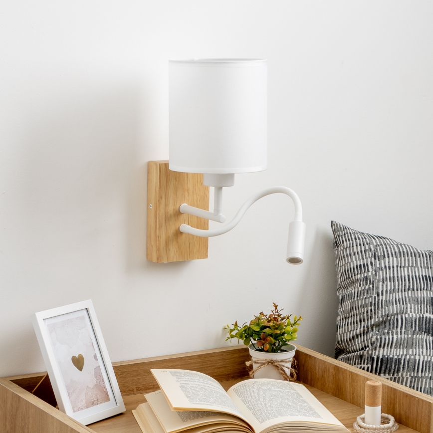 Brilagi - LED Εύκαμπτο φωτιστικό τοίχου NUBILA WOOD 1xE27/25W/230V + LED/3W δρυς/λευκό