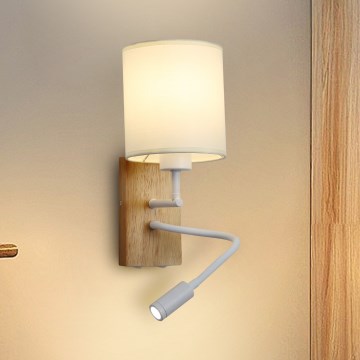 Brilagi - LED Εύκαμπτο φωτιστικό τοίχου NUBILA WOOD 1xE27/25W/230V + LED/3W δρυς/λευκό/κρεμ