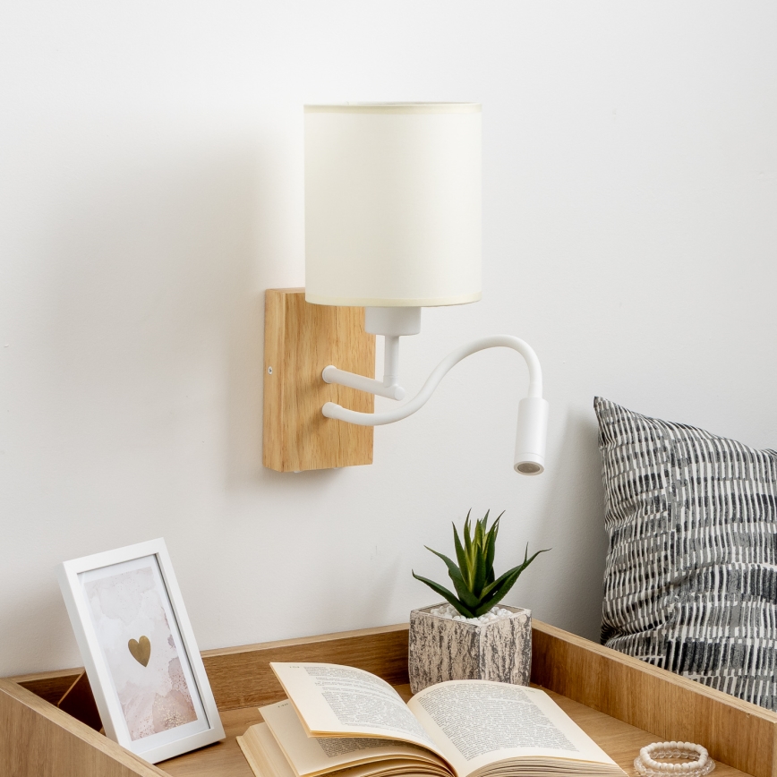 Brilagi - LED Εύκαμπτο φωτιστικό τοίχου NUBILA WOOD 1xE27/25W/230V + LED/3W δρυς/λευκό/κρεμ