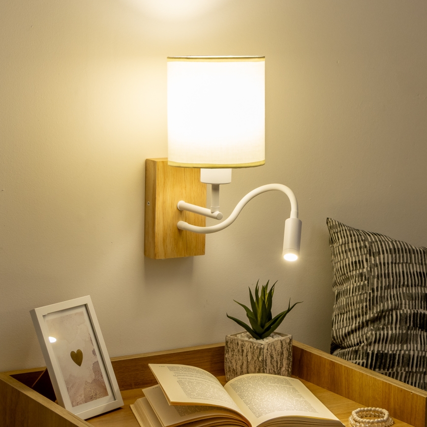 Brilagi - LED Εύκαμπτο φωτιστικό τοίχου NUBILA WOOD 1xE27/25W/230V + LED/3W δρυς/λευκό/κρεμ
