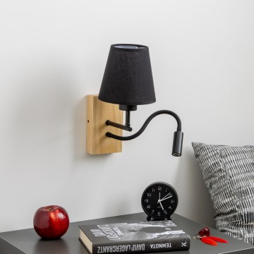 Brilagi - LED Εύκαμπτο φωτιστικό τοίχου NUBILA WOOD 1xE27/25W/230V + LED/3W δρυς/μαύρο