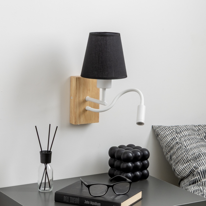 Brilagi - LED Εύκαμπτο φωτιστικό τοίχου NUBILA WOOD 1xE27/25W/230V + LED/3W δρυς/μαύρο
